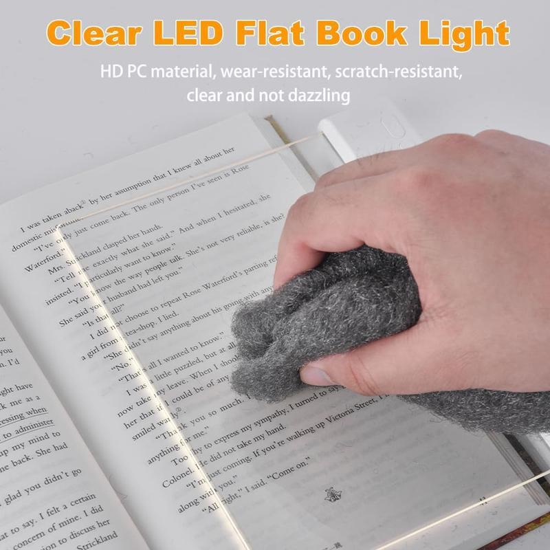 Book Light, Rechargeable Clear LED Flat Reading Light with & Timer, Dimmable Panel Plate Lamp Book Full Page Light for Reading in Bed at Night, Funny Gifts for Readers