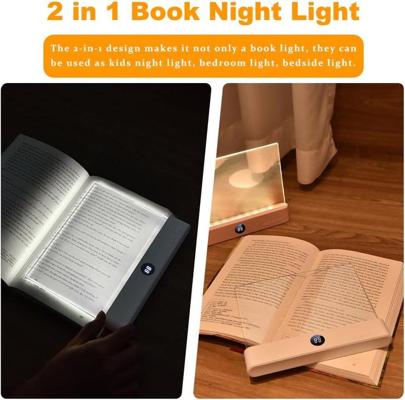 Book Light, Rechargeable Clear LED Flat Reading Light with & Timer, Dimmable Panel Plate Lamp Book Full Page Light for Reading in Bed at Night, Funny Gifts for Readers